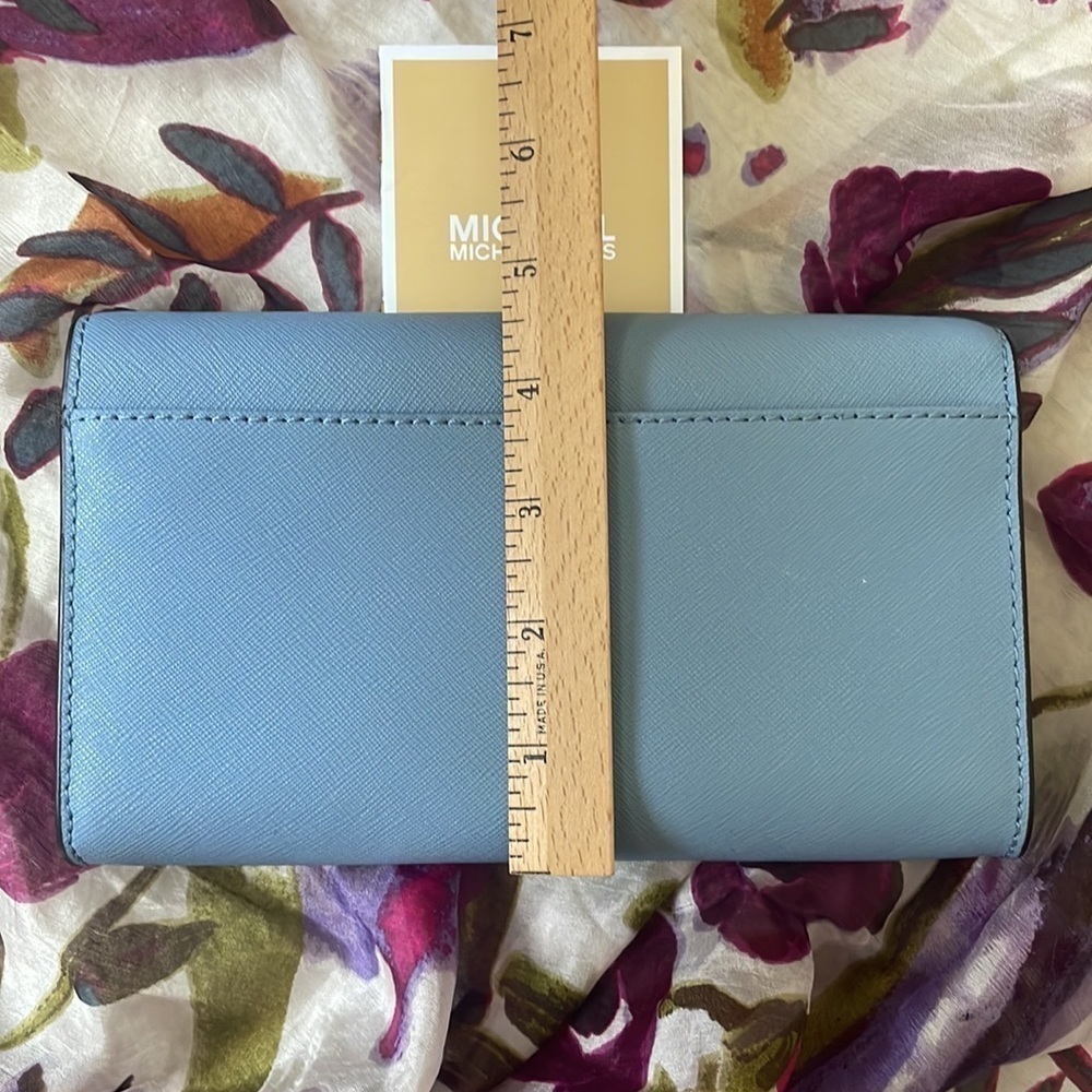 Brand New Michael Kors Genuine Leather Chambray Blue Snap Wallet Clutch - Picture 6 of 16